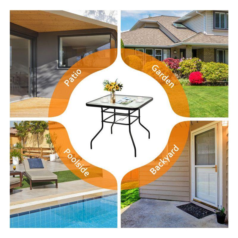 Lark Manor™ Aliyahna 32'' Patio Square Table Tempered Glass Steel Frame Outdoor Pool Yard Garden