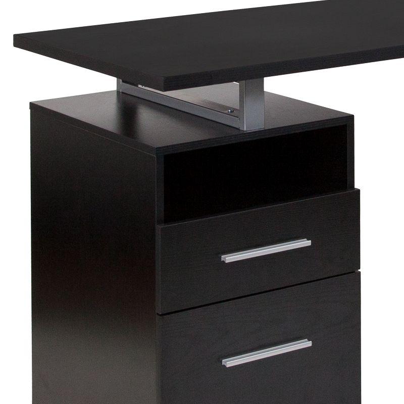 Harwood Dark Ash 51" Computer Desk with Silver Metal Frame and Drawers