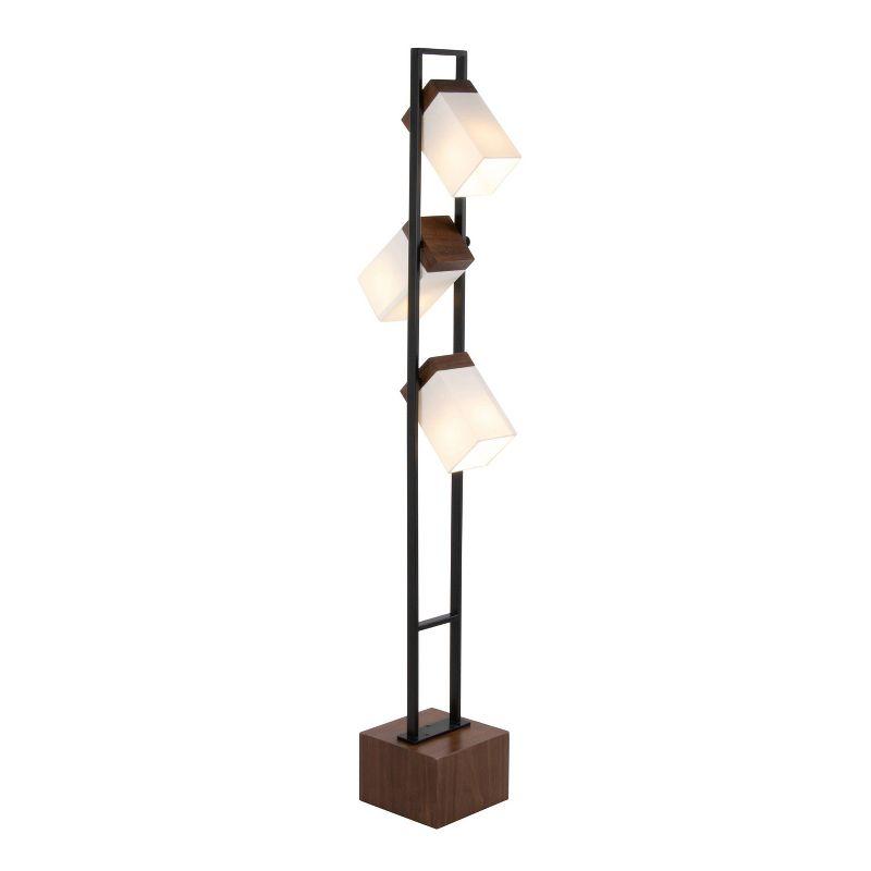 Adjustable Black Metal and Walnut Wood Floor Lamp with White Shade