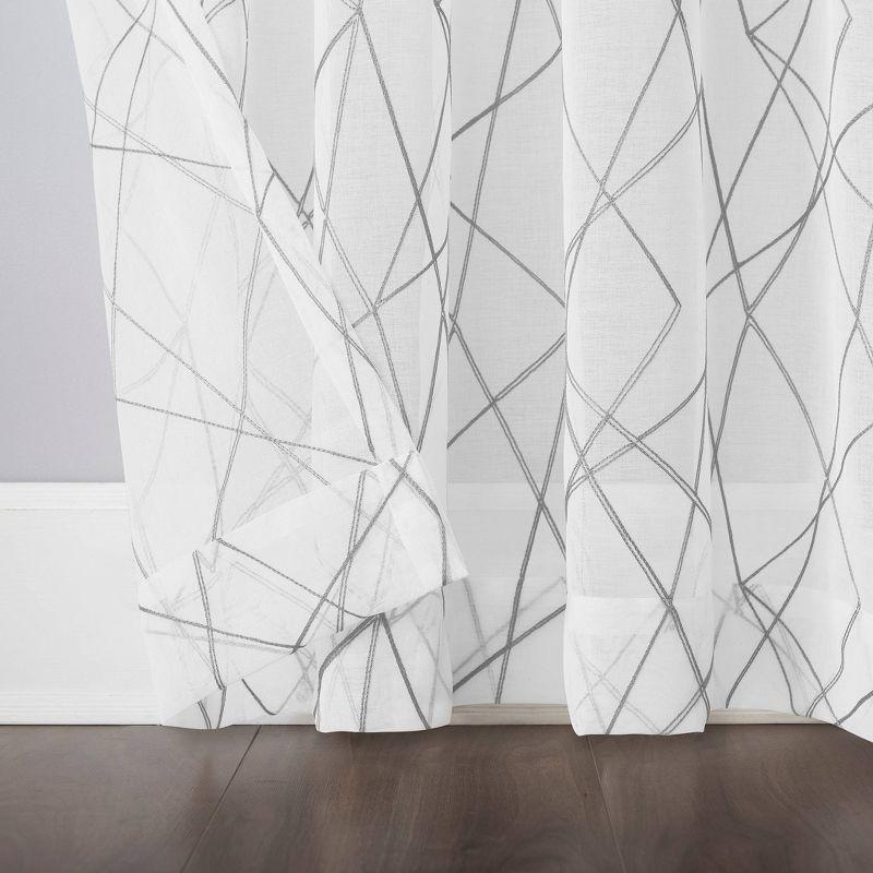 50"x96" No. 918 Light Filtering Abstract Geometric Embroidery Rod Pocket Curtain Panel Gray: Modern Indoor Decor