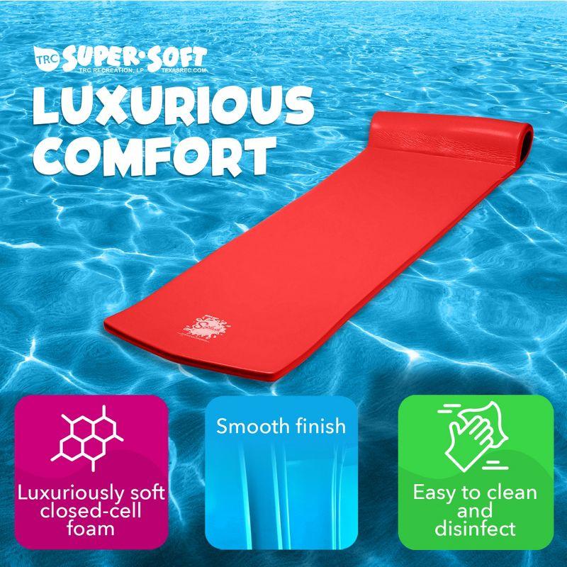 TRC Recreation Splash 1.25 Inch Thick Foam Outdoor Swimming Pool Float Mat Large Adult Lounger with Built-In Roll Pillow, Red