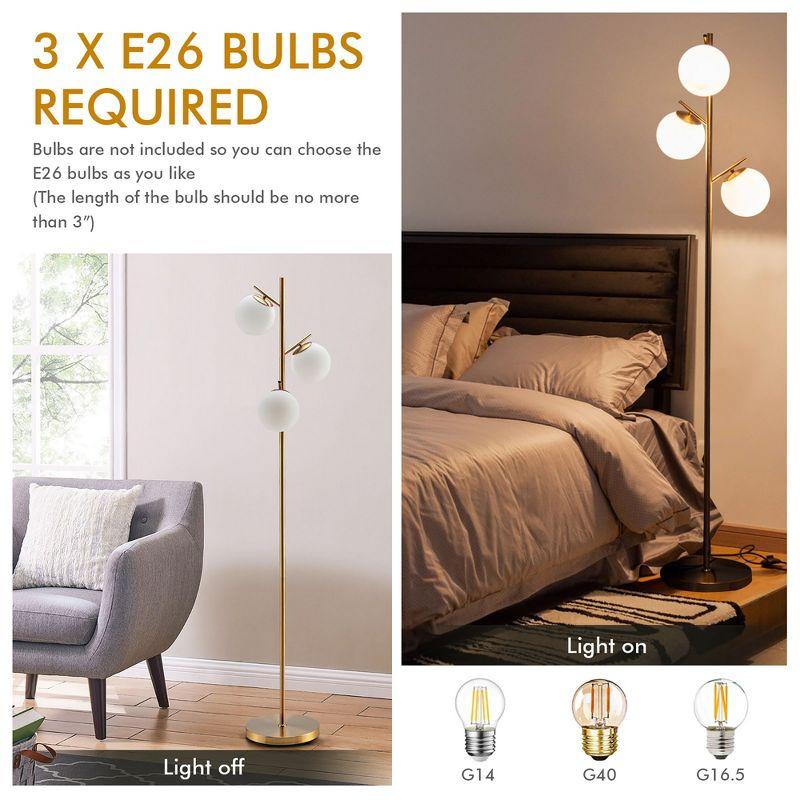 Tangkula Modern 3-Globe Freestanding Floor Lamp with Convenient Foot Switch & 3 E26 Bulb Bases, Sturdy Steel Pole Golden