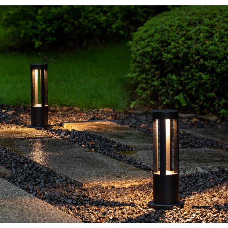 Gardenised Gardenised 15.75-inch Round Led Bollard Path Lights – Durable Decorative Aluminum Wired Landscape Lighting For Walkways, Gardens, Pools, Porches, Driveways, And Surrounding Areas, Black