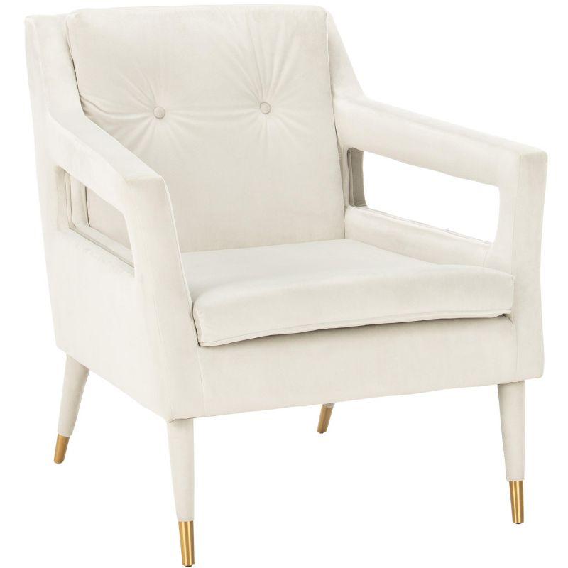 Elegant Silver Velvet Wood Accent Chair with Gold-Capped Legs