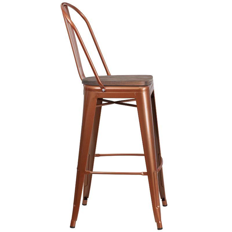 Flash Furniture 30" High Metal Barstool with Back and Wood Seat