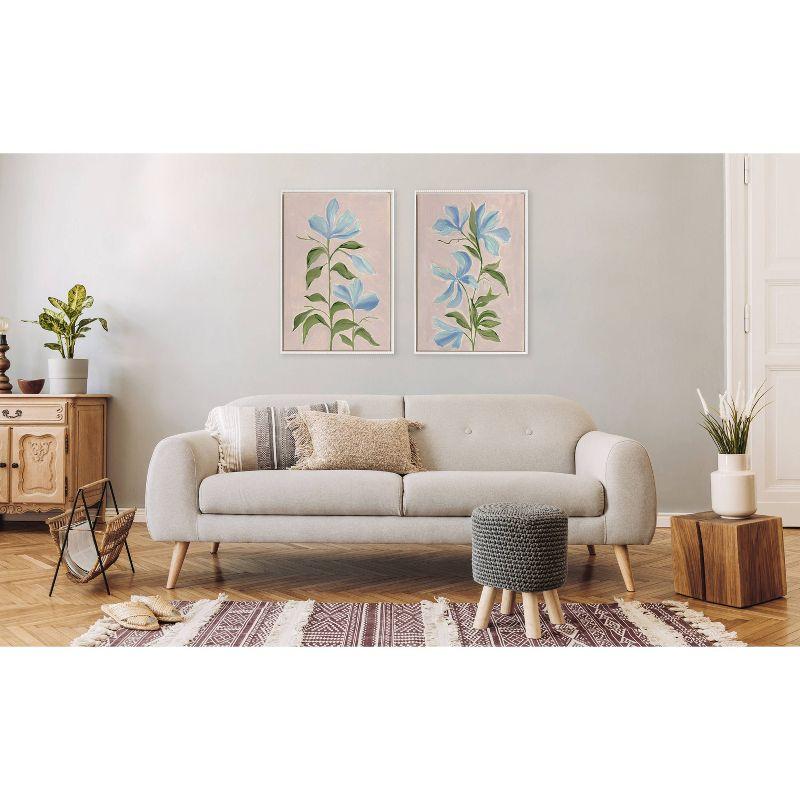 Elegant Spring Blue Floral Framed Canvas Art Set