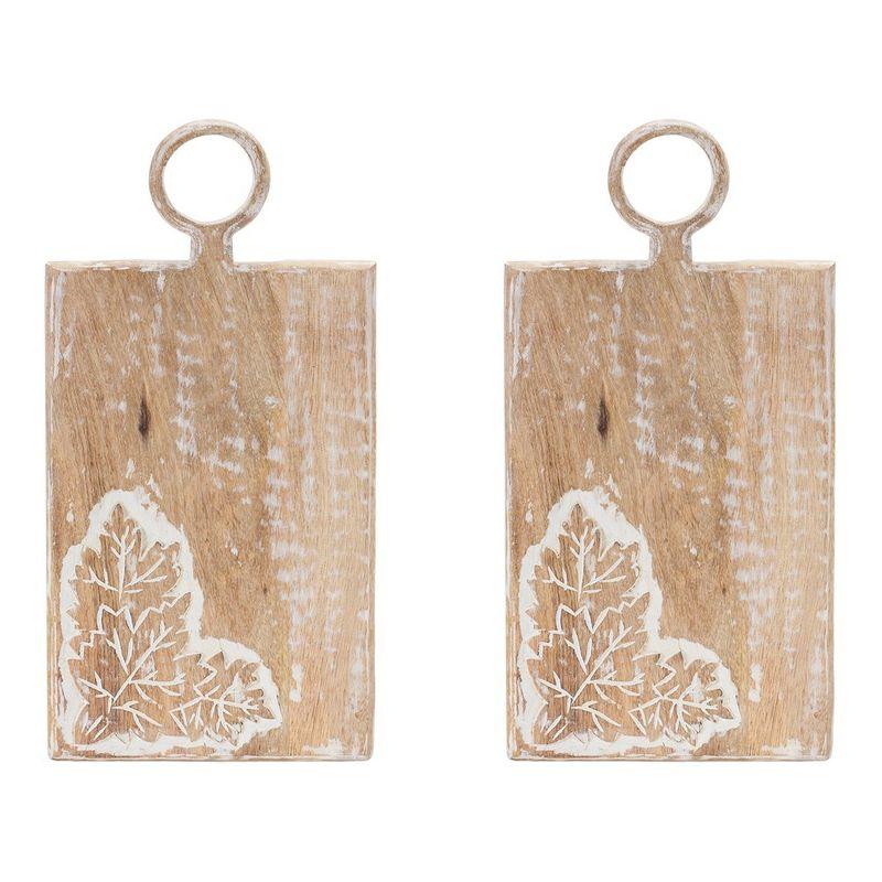 Autumn Mango Wood Cutting Boards with Leaf Design, Set of 2