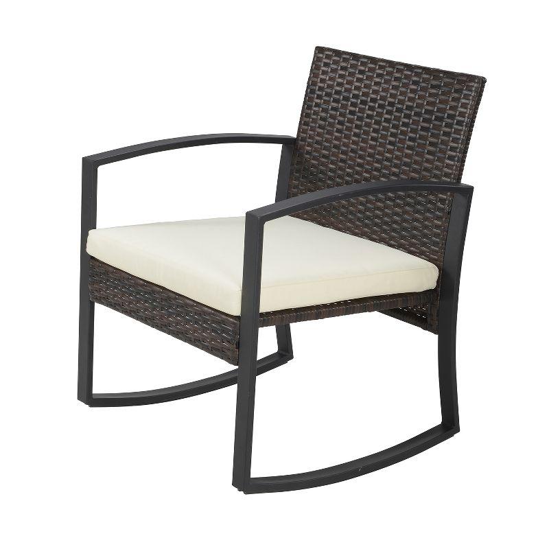 Beige Faux Rattan 2-Person Outdoor Rocking Chair Set with Side Table