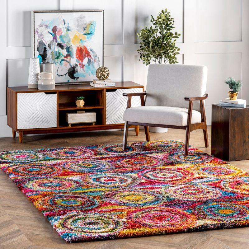 Kindra Multicolor Abstract Circle Shag 4' x 6' Rug