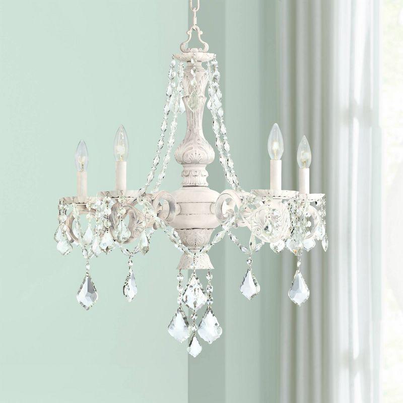 Kathy Ireland Chateau de Conde Antique Rubbed White Pendant Chandelier 26" Wide French Crystal 5-Light Fixture for Dining Room House Kitchen Island