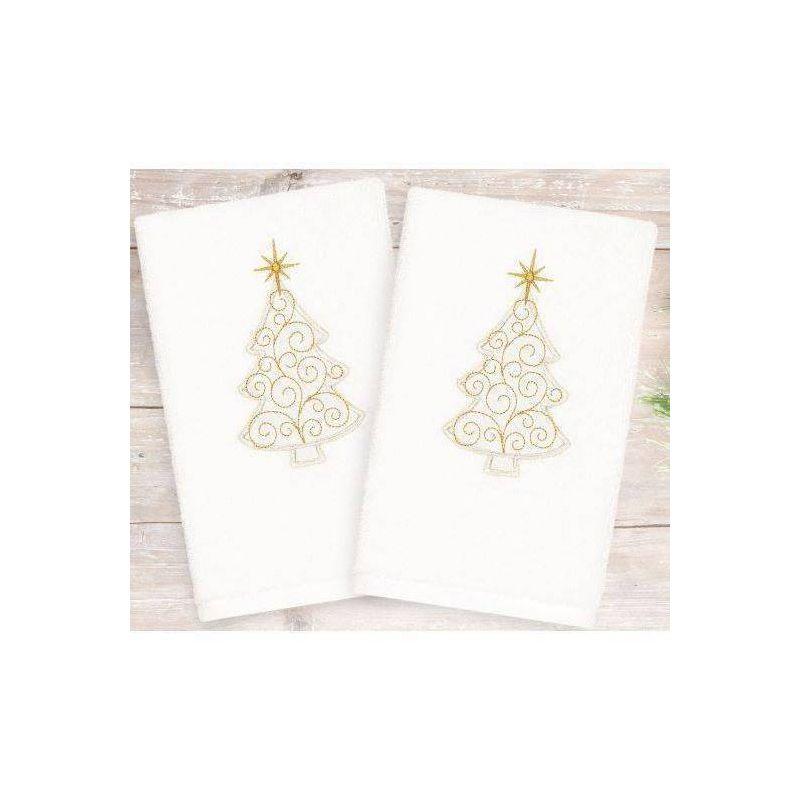 Christmas Scroll Tree Embroidered Luxury Turkish Cotton Hand Towel (Set of 2)
