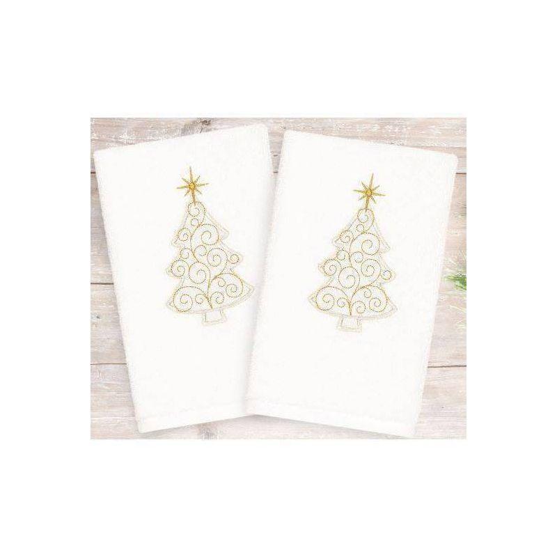 Christmas Scroll Tree Embroidered Luxury Turkish Cotton Hand Towel