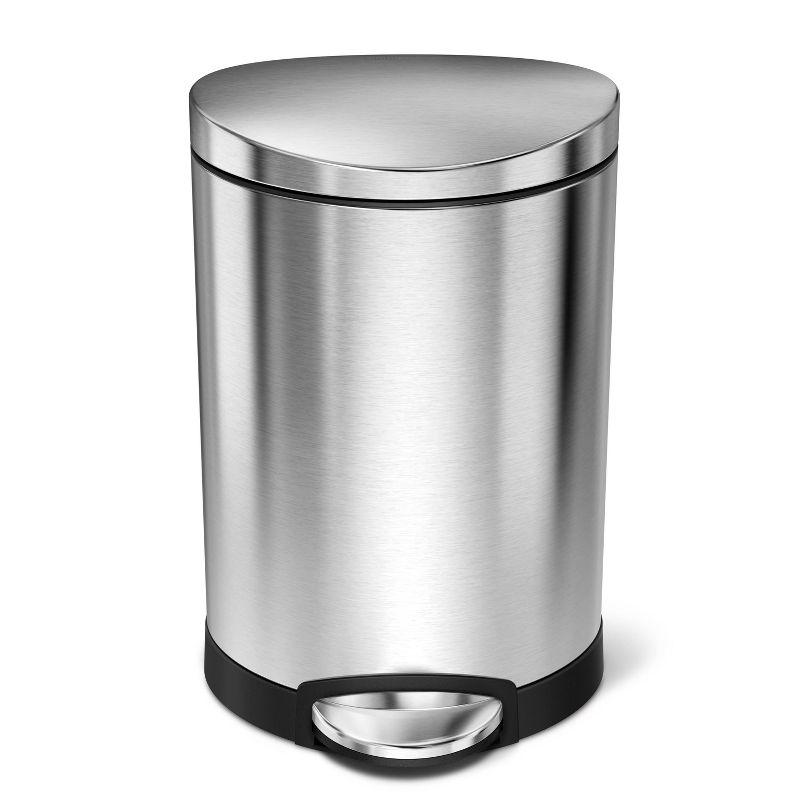 Compact Brushed Stainless Steel Semi-Round Trash Can with Pedal, 1.6 Gal