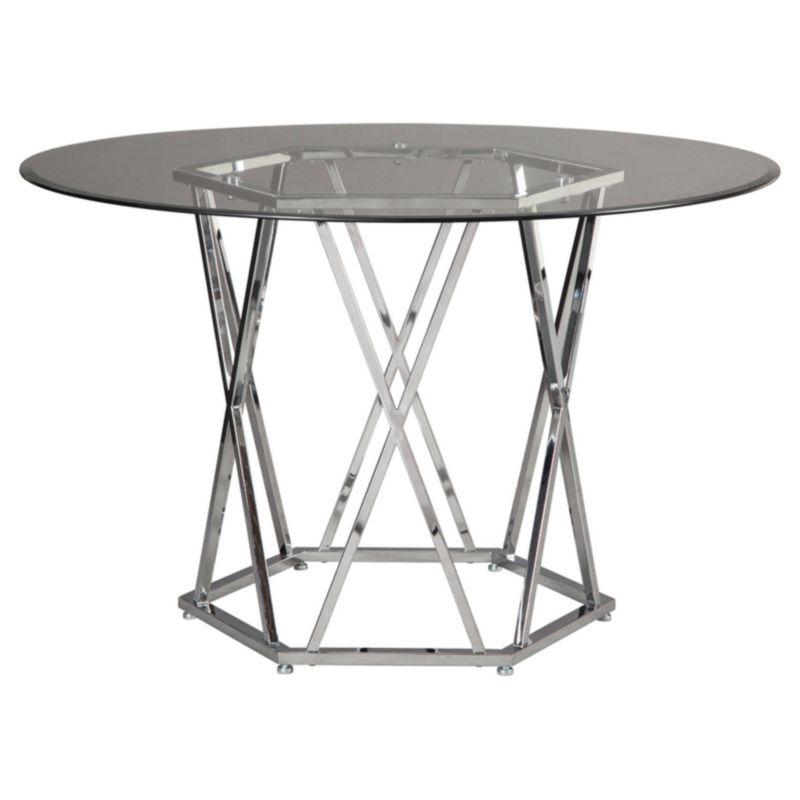 Contemporary Hexa Chrome 47" Round Glass Dining Table