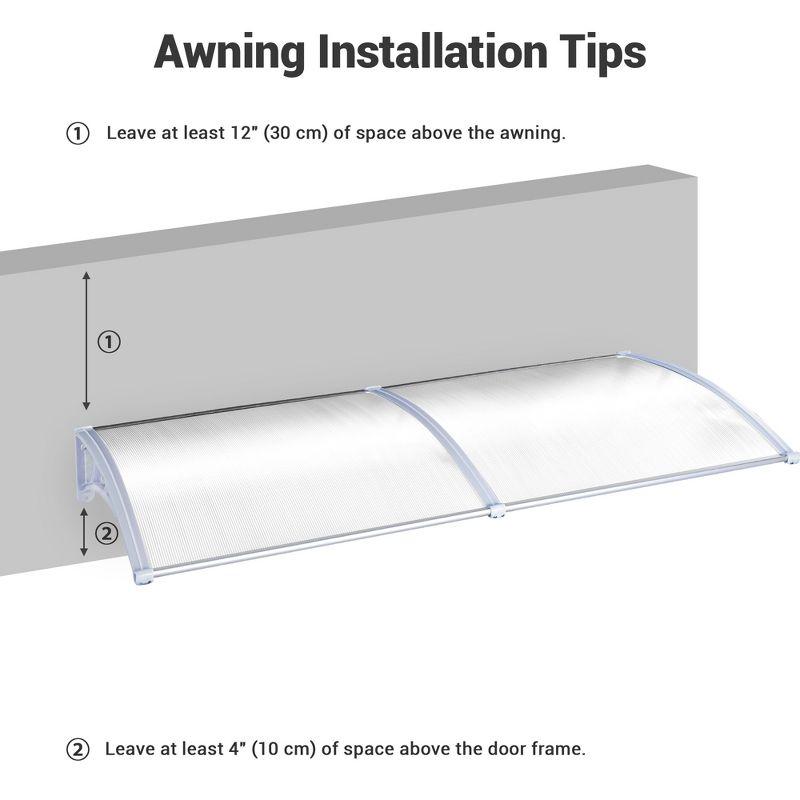 Yescom 80"x40" Door Window Awning Whole One-piece Polycarbonate UV30+ Outdoor Rain Snow Protection Transparent White White Board & White Bracket