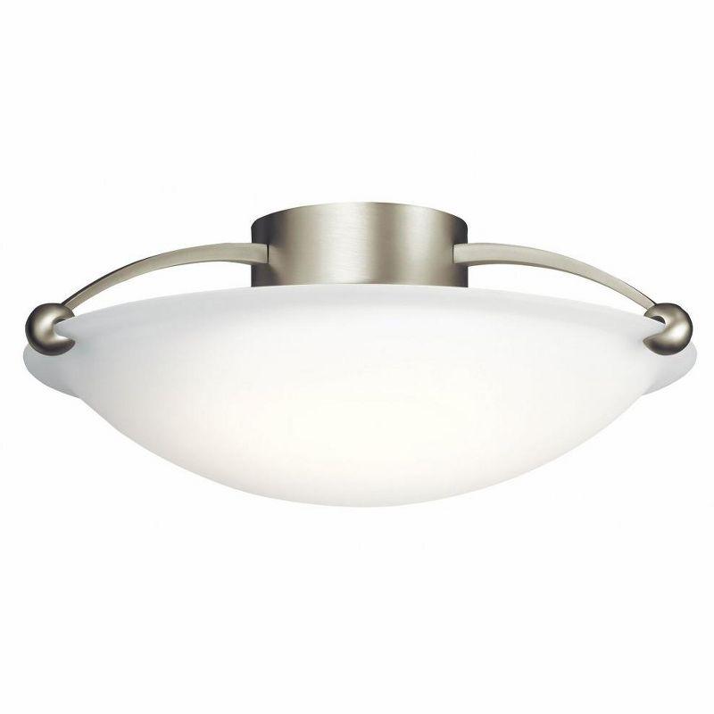 17" Brushed Nickel and White Glass Bowl Ceiling Light