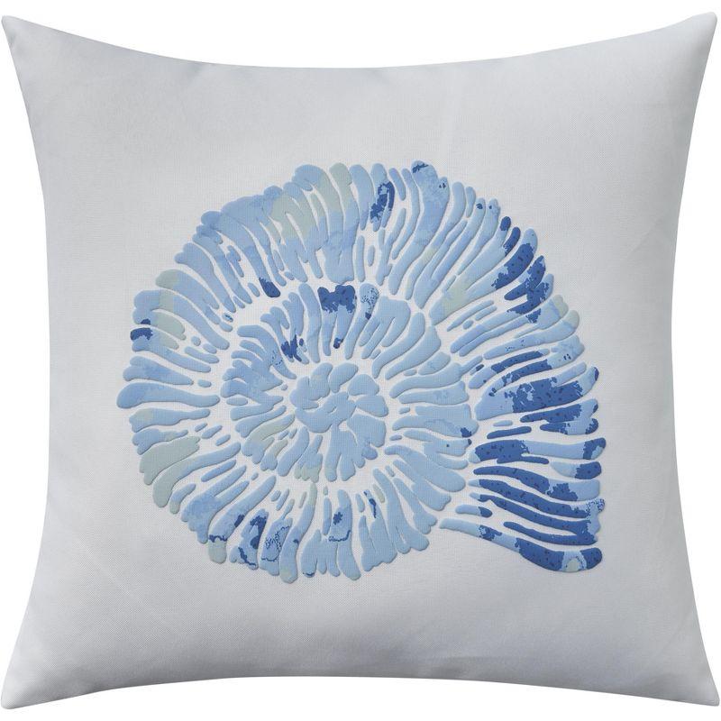 White and Blue Nautical Conch Shell Polyester Throw Pillow 18" x 18"