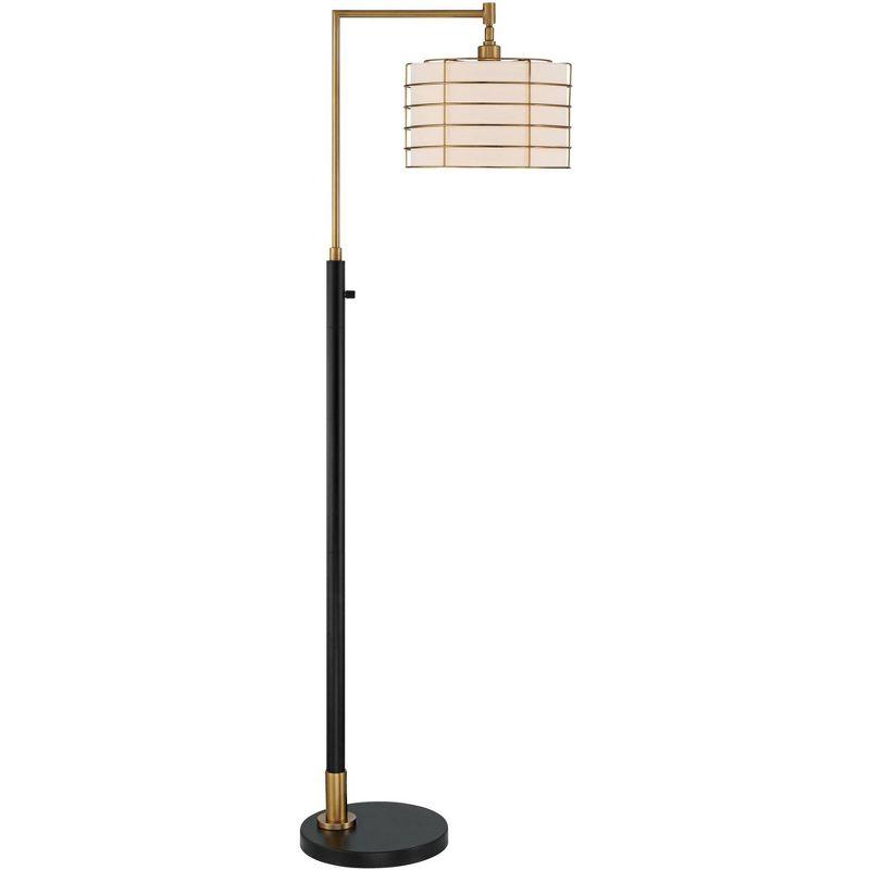 Possini Euro Design Modern Arc Floor Lamp 63 1/2" Tall Warm Gold Black Metal Cage Off-White Linen Shade for Living Room Reading