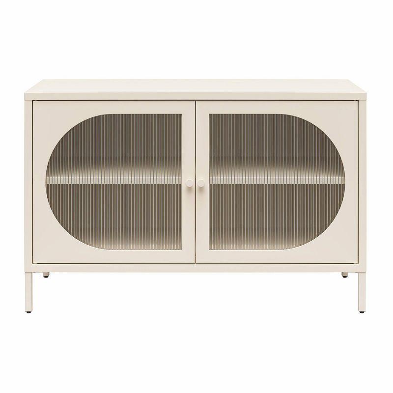 Luna Parchment Wide 2-Door Fluted Glass Accent Cabinet