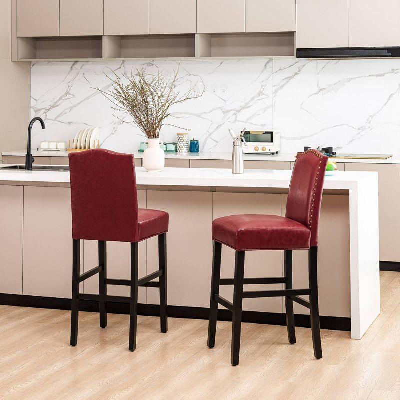 Set of 2 Upholstered PU Barstools with Studded Decor - Glitzhome