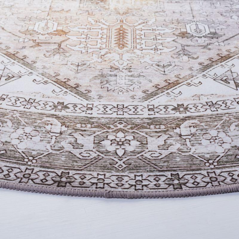 Tucson Vintage Persian TSN102 Power Loomed Machine Washable Skid-Resistant Indoor Accent Rug - Beige/Grey - 4' Round - Safavieh