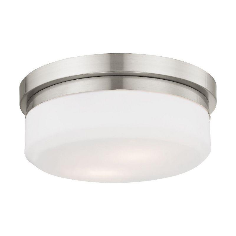 Stratus Collection 2-Light Flush Mount in Brushed Nickel with Hand-Blown Satin Glass