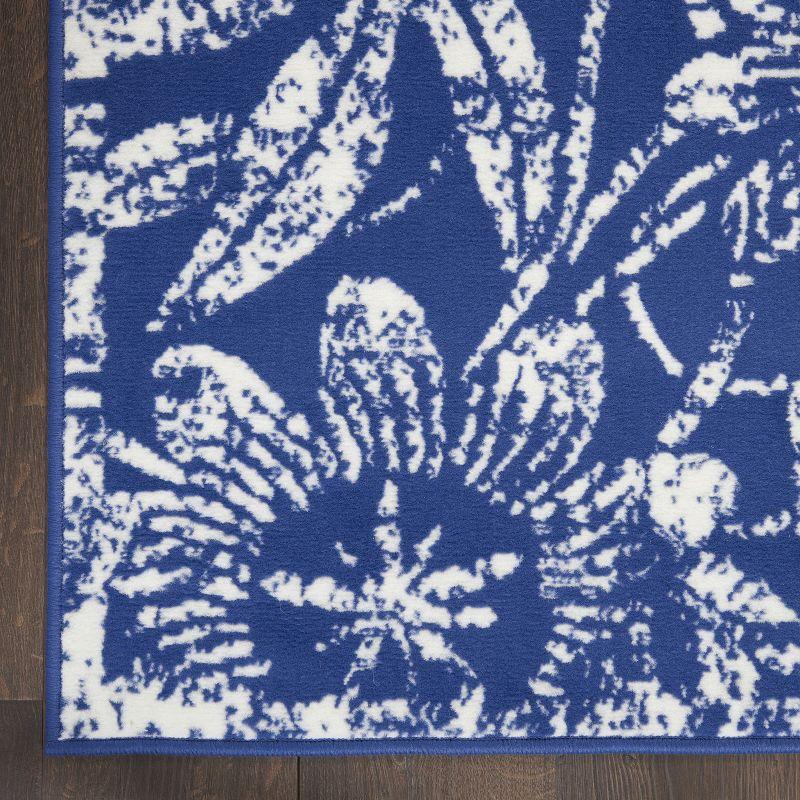 Navy Floral Synthetic Runner Rug, 2 ft x 8 ft