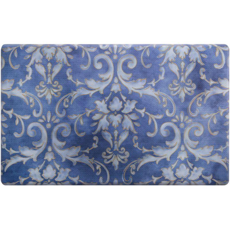 SoHome Cozy Living Watercolor Damask Anti-Fatigue Kitchen Mat, Blue/Gold, 20"x36"