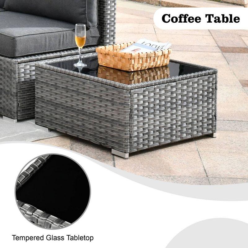 Ovios Venice 11pc Wicker Outdoor Patio Furniture Set Conversation Sofa with a Metal Fire Pit Swivel Chairs and Dark Gray Cushions