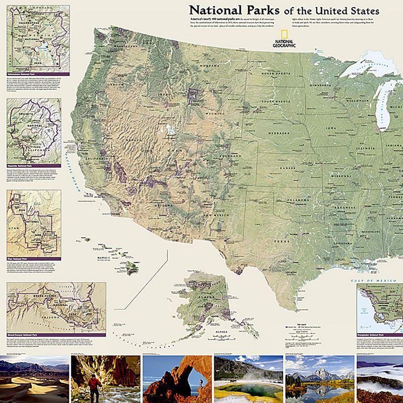 National Geographic National Parks of the United States Map, Laminated, 42" x 30"