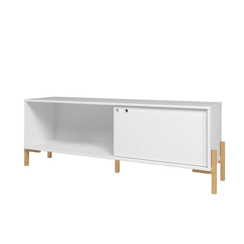 Bowery TV Stand for TVs up to 50" White/Oak - Manhattan Comfort: Media Console with Sliding Door Storage