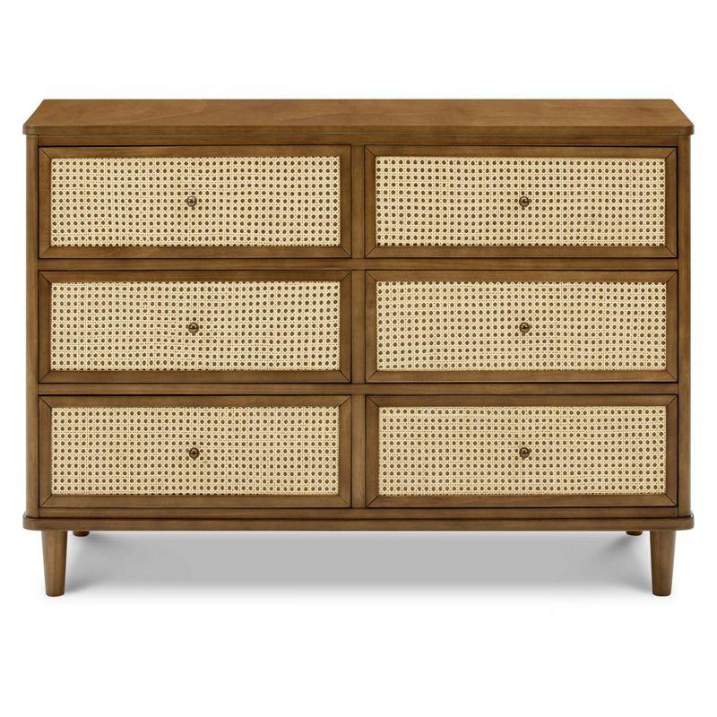 Natural Walnut and Blonde Cane 6-Drawer Dresser with Soft Close