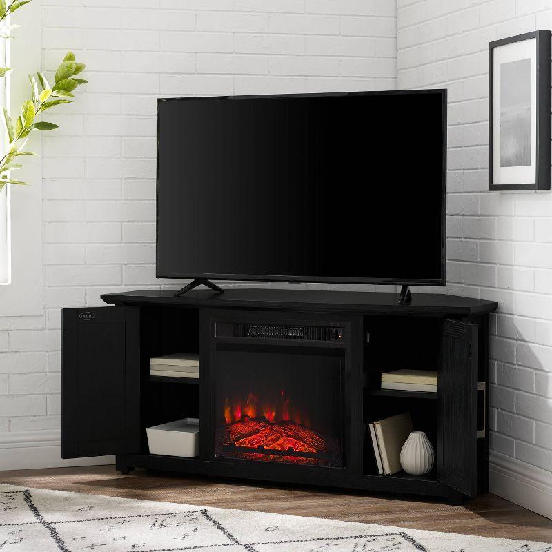 Crosley Camden Corner TV Stand for TVs up to 50" with Fireplace Black : Mid-Century Modern, Adjustable Shelves, Cable Management