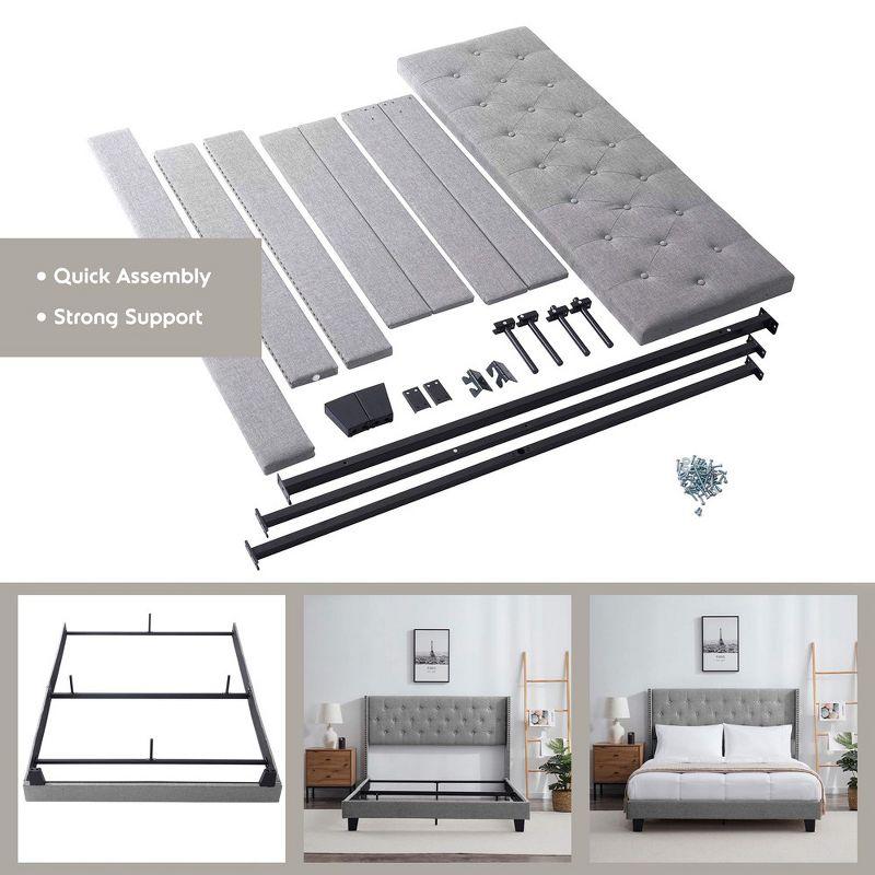 Bryt Wingback Diamond Upholstered Platform Bed, King Size Bed Frame with Headboard - Silver