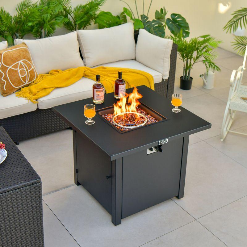 Tangkula 32 Inch Patio Propane Gas Fire Table 50,000 BTU Square Fire Pit Table w/ Clear Glass Rocks & PVC Protective Cover