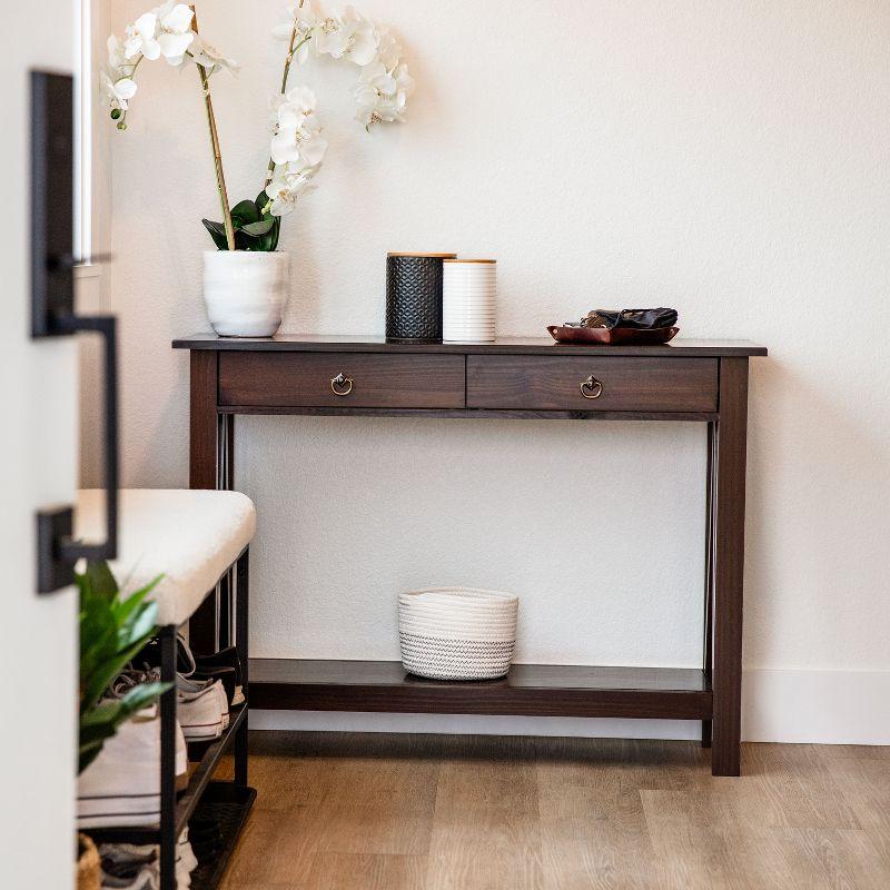 Sunnydaze Indoor Console Table with 2 Drawers and Shelf - Solid Pine Construction - Dark Brown - 42"