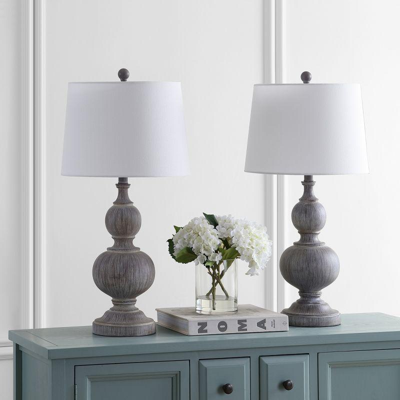 Ephraim Weathered Faux Wood Traditional Table Lamp Set, Gray