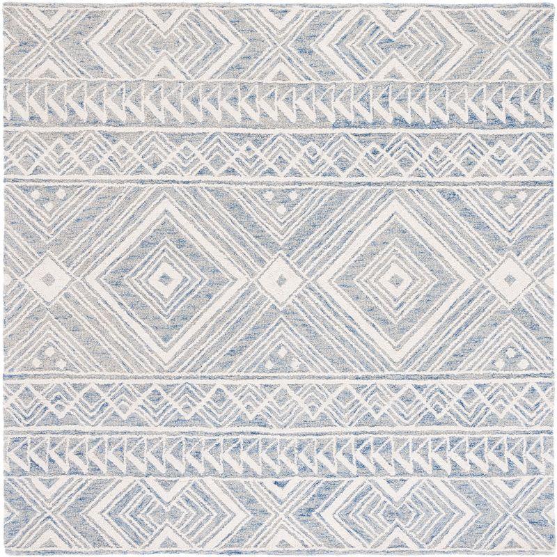 Azure Elegance 6' Square Hand-Tufted Wool Rug