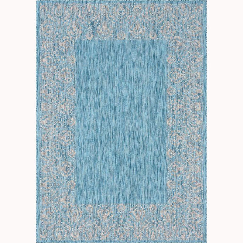 Unique Loom 7' 1 x 10' 0 Rectangle Indoor/Outdoor Border Aqua Area Rug