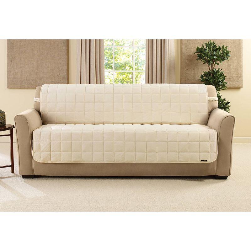 Deluxe Pet Armless Sofa Furniture Cover Ivory - Sure Fit: Machine Washable, Faux Suede Protector
