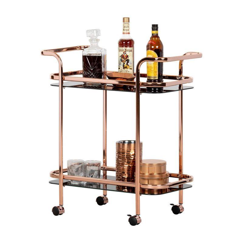 Elegant Rose Gold and Smoked Glass Bar Cart with Storage