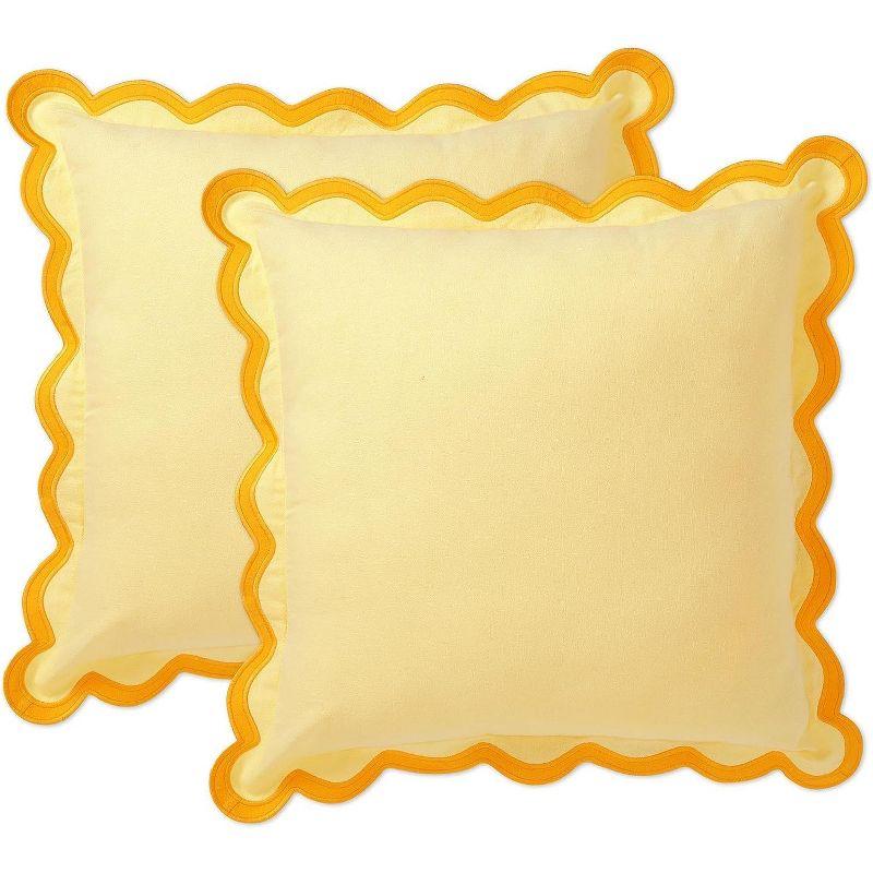 Folkulture Throw Pillow Cover Scallop Embroidery Oasis Set of 2 (18 x 18 Inch) - Lemon Zest