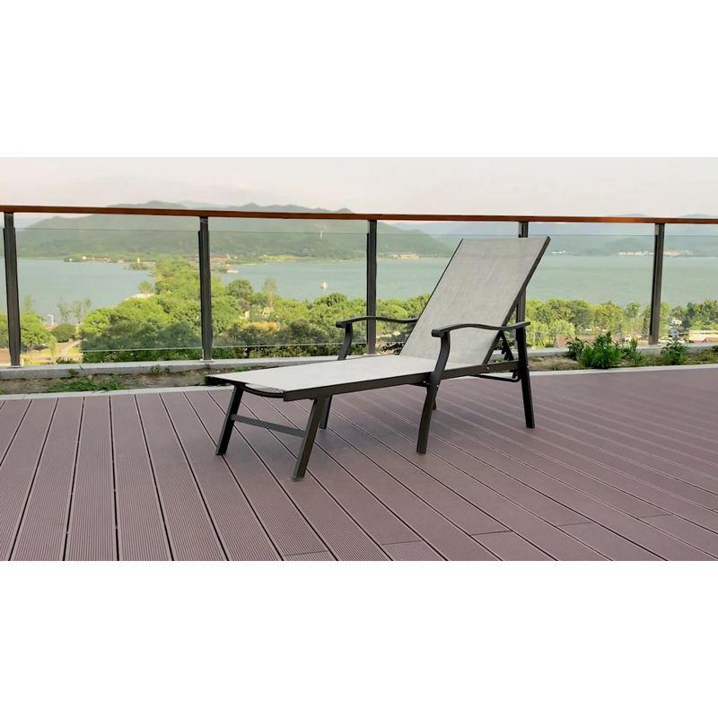 Outdoor Aluminum Adjustable Chaise Lounge Chair with Arms - Brown - Crestlive Products: Patio Furniture, Weather-Resistant