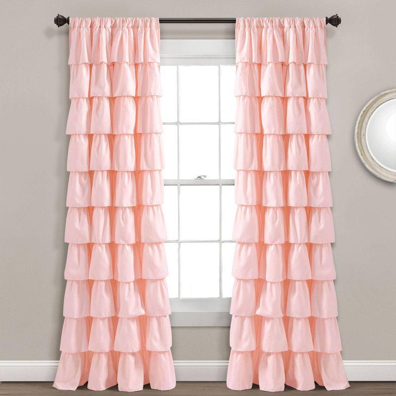 Blush Ruffled Light-Filtering Polyester Window Curtain Panel