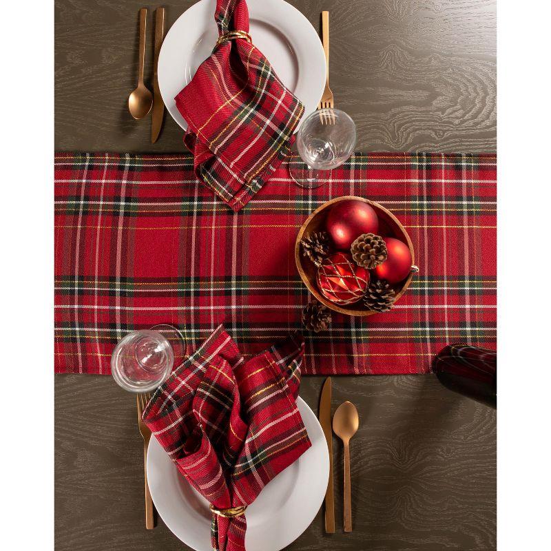 Design Imports  Christmas Metallic Plaid Table Runner, Red Tartan, 14X72"
