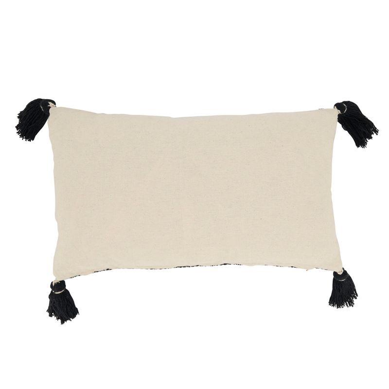 Black and Beige Rectangular Cotton Throw Pillow with Tassels