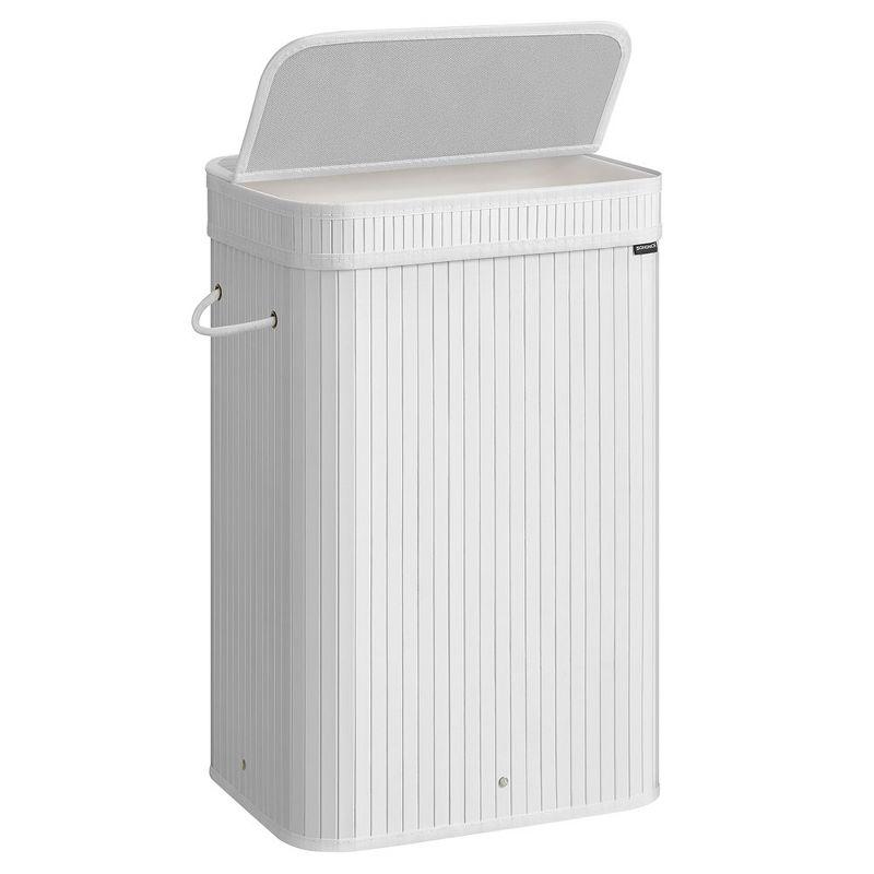 SONGMICS Laundry Hamper with Lid, Bamboo Laundry Basket, Removable Machine Washable Laundry Basket, with Handles, 19-Gallons, Cloud White