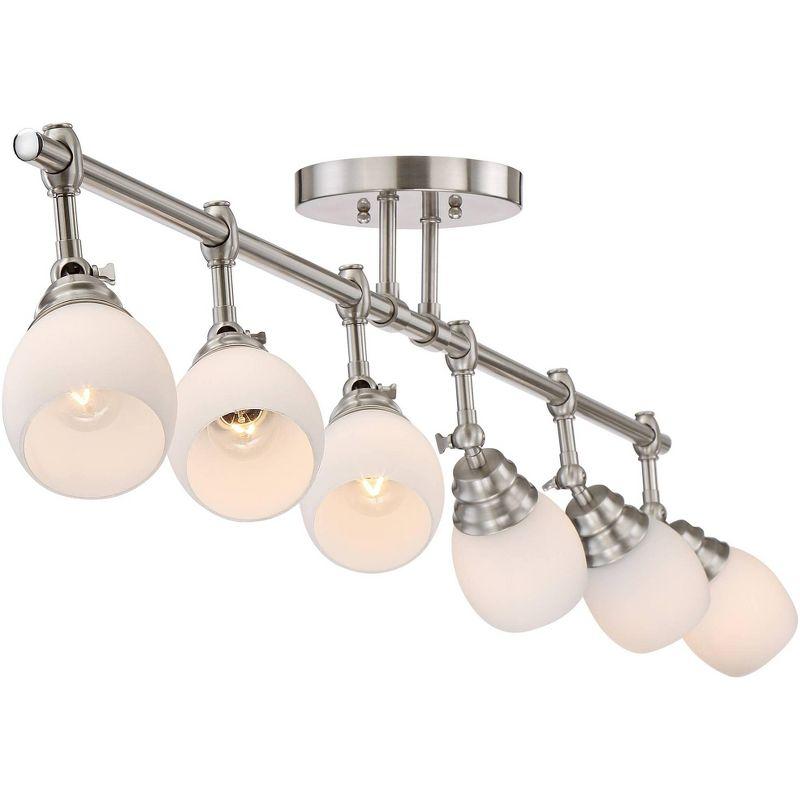 Pro Track Elm Park 6-Head Ceiling Track Light Fixture Kit Spot Light Directional Silver Brushed Nickel Finish Glass Modern Kitchen 57 1/2" Wide