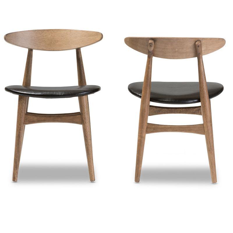Set of 2 Edna Mid-Century Modern Dining Chairs: Black Faux Leather & Oak - Baxton Studio