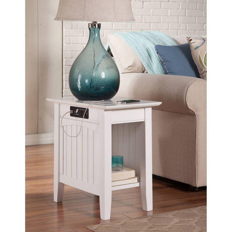 White Wood Chair Side Table with USB Charging Ports